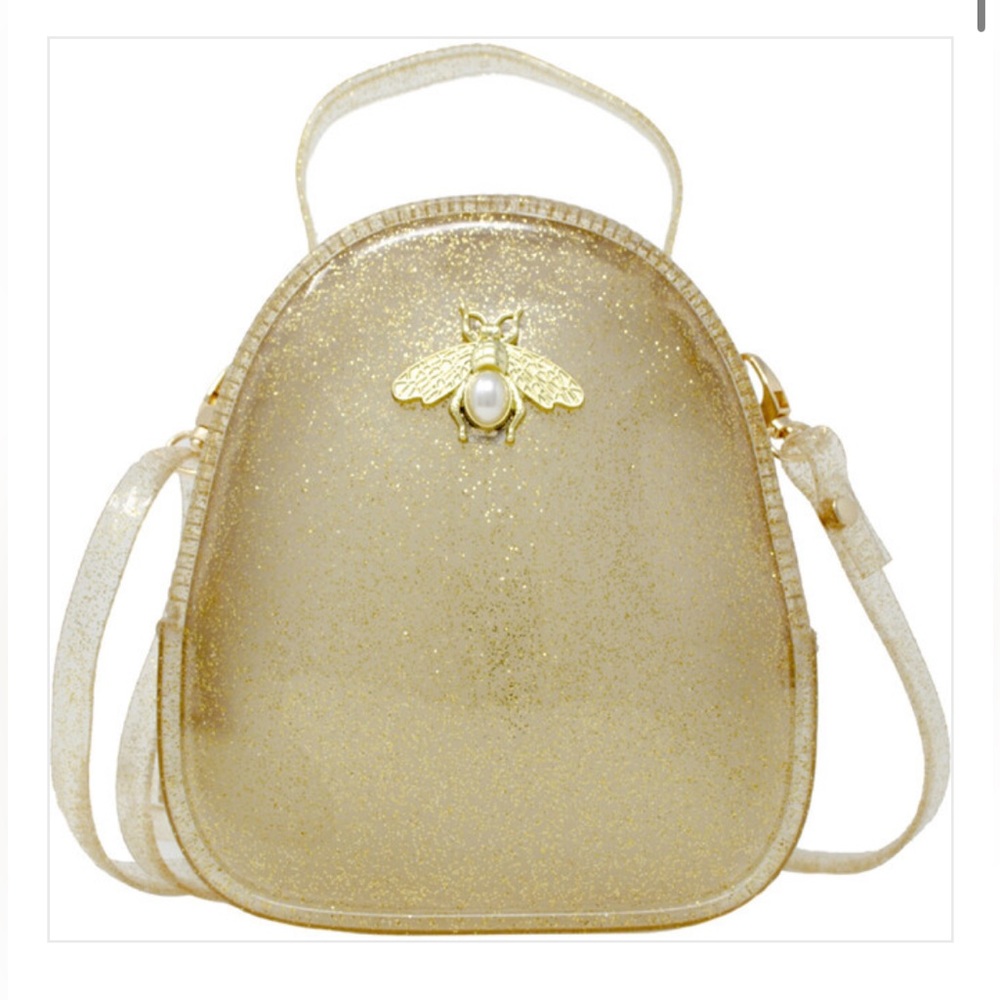 Doe A Dear Gold Glitter Bee Mini Jelly Backpack Purse